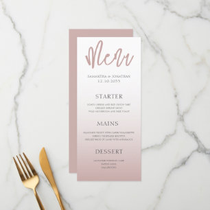 Menu du Mariage or Rose moderne simple 
