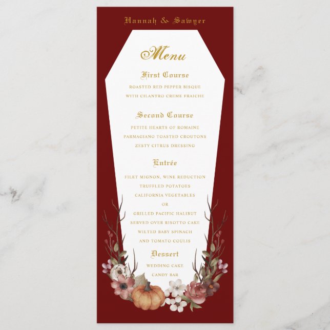 Menu du mariage pour vampire d'Halloween (Devant)