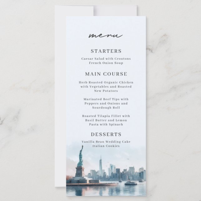 Menu du Mariage Skyline de New York Cityscape Wate (Devant)