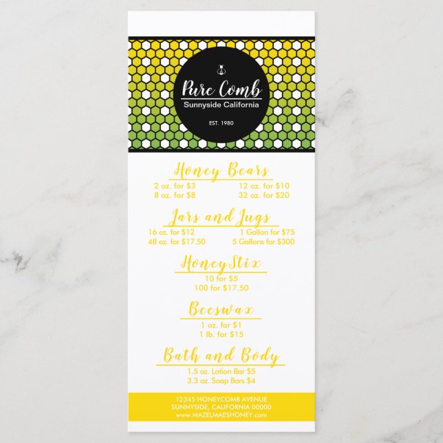 Menu du miel de l'Apiarium Hexa (Devant)