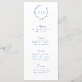 Menu du monogramme de fil bleu ardoise traditionne