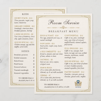 Menu du petit-déjeuner en room service de la chamb