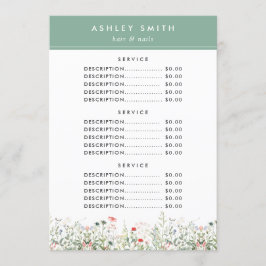 Menu du prix du champ fleur sauvage