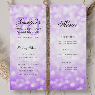 Menu du programme d'anniversaire des 70 ans Bokeh