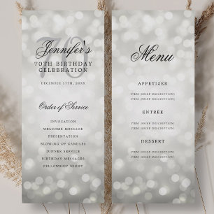 Menu du programme de 70e anniversaire Silver Bokeh