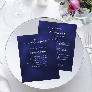 Menu du programme de mariage bleu marine blanc
