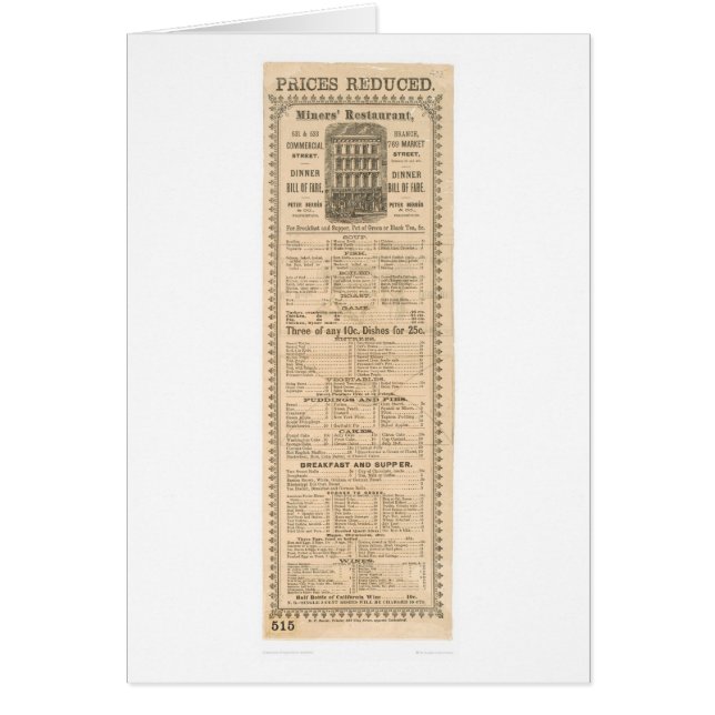 Menu du restaurant des mineurs (1083A) (Devant)