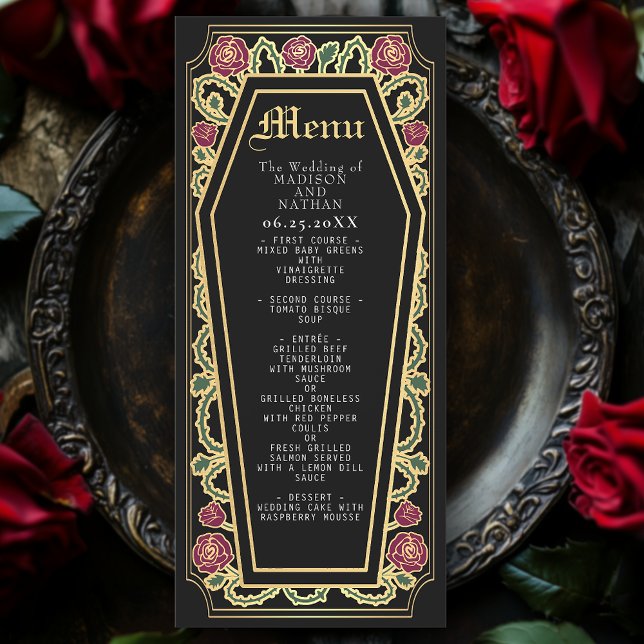 Menu du Rose de café gothique Mariage noir (Créateur téléchargé)