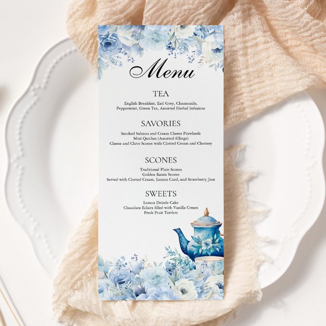 Menu Dusty Blue Floral Tea Party (Créateur téléchargé)