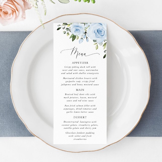Menu Dusty Blue Flowers, Greenery, Boho, Floral Wedding (Créateur téléchargé)
