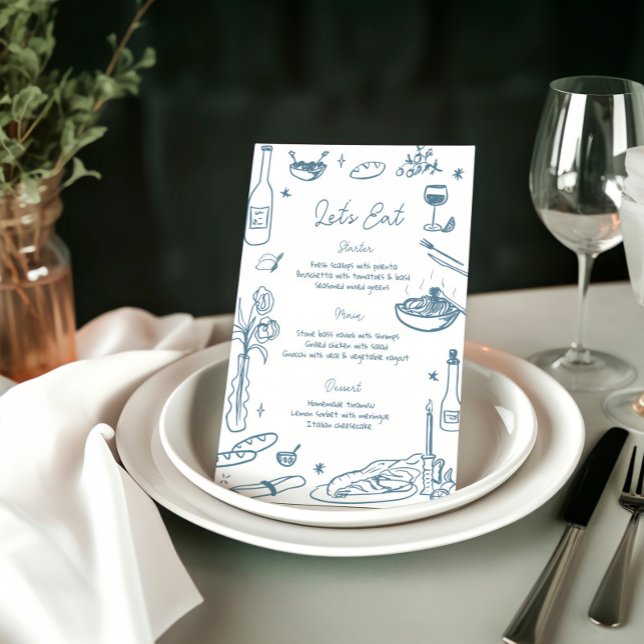 Menu Dusty Blue main tiré Mariage lunaire (Créateur téléchargé)