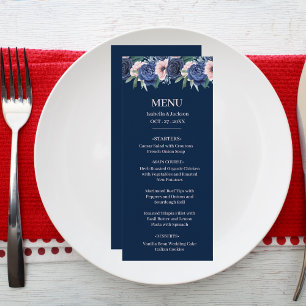 Menu Dusty Blue Navy Champagne Mariage d'ivoire