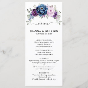 Menu Dusty Blue Purple Navy Lilac Blooms Mariage