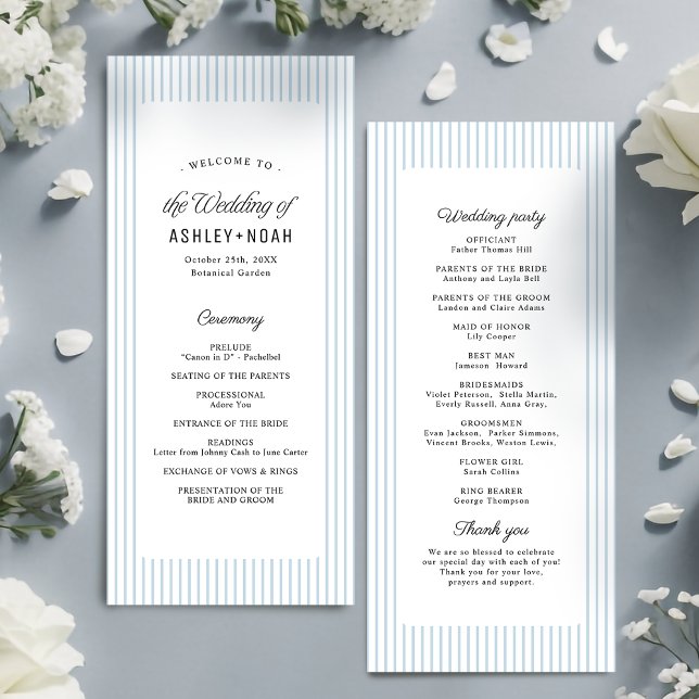 Menu Dusty Blue Striped Elegance Classy Wedding Program (Dusty Blue Striped Elegance Classy Wedding Program)