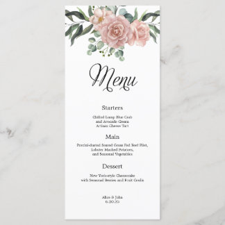 Menu Dusty Rose et Mariage Floral vert