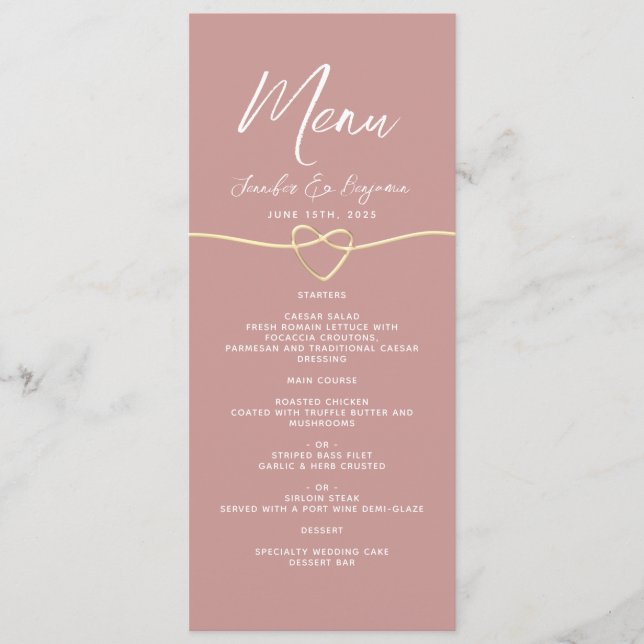 Menu Dusty Rose Gold Rope Mariage de coeur (Devant)