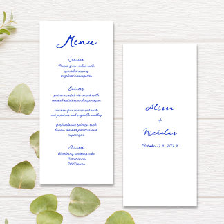 Menu Écriture manuscrite bleu clair moderne Mariage de