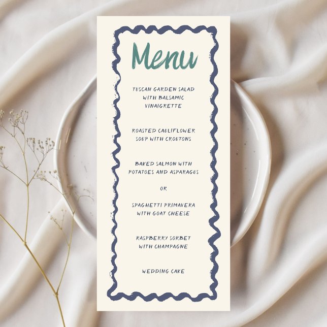 Menu Écriture manuscrite Retro Wavy Frame Vert Bleu Mar (Créateur téléchargé)