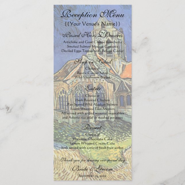 Menu Eglise d'Auvers par Vincent van Gogh Mariage (Devant)