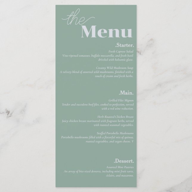 Menu Élégance et moderne Flair Sage Mariage vert (Dos)