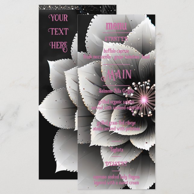 Menu Élégance intemporelle : Mariage en fleurs noir et  (Devant / Derrière)