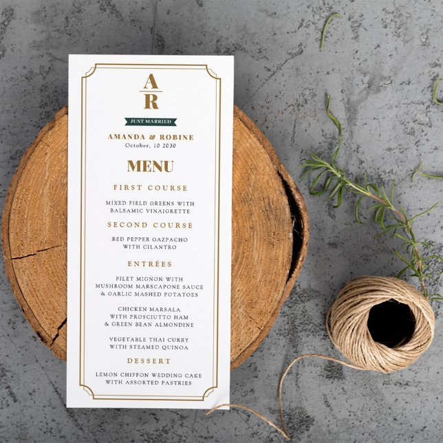 Menu Élégance Moderne Initiales Mariage (Créateur téléchargé)