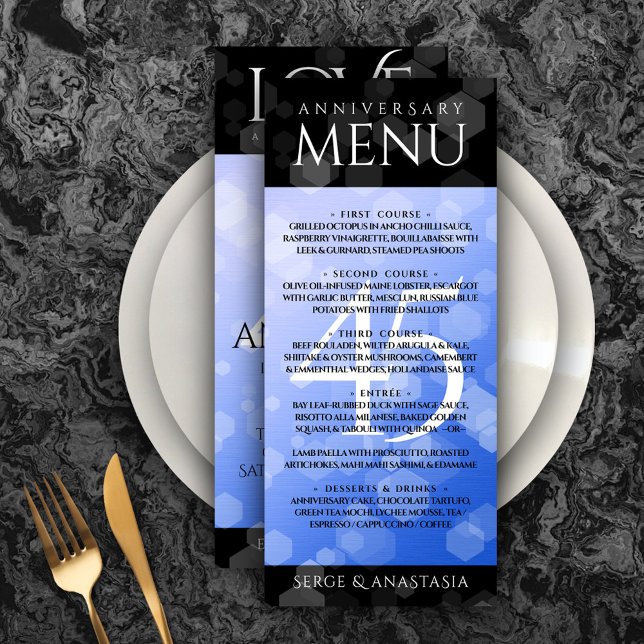 Menu Élégant 45e anniversaire de Mariage Sapphire (Elegant 45th Sapphire Wedding Anniversary Menu Rack Card Cover Photo.)
