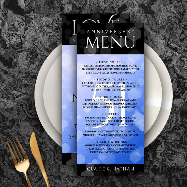 Menu Élégant 51e anniversaire de Mariage Sapphire (Elegant 51st Sapphire Wedding Anniversary Menu Rack Card Cover Photo.)