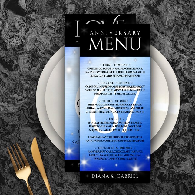 Menu Élégant 67e anniversaire Mariage de Star Sapphire (Elegant 67th Star Sapphire Wedding Anniversary Menu Rack Card Cover Photo.)