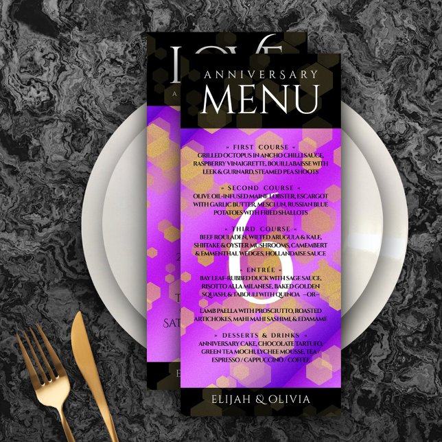 Menu Élégant 6ème anniversaire de Mariage d'Améthyste (Elegant 6th Amethyst Wedding Anniversary Menu Rack Card Cover Photo.)