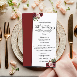 Menu Élégant Anniversaire de Mariage Fleurs 35 ans