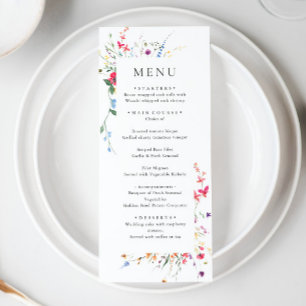 Menu Elégant Aquarelle Fleurs sauvages Dîner Mariage