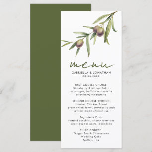 Menu Elégant Aquarelle Mariage de Branche d'Olivier Men