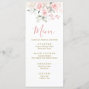 Menu Élégant Baby shower floral rose pâle minimaliste