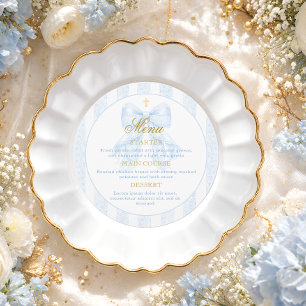 Menu Élégant Baptême Garçon Dentelle Nœud Bleu