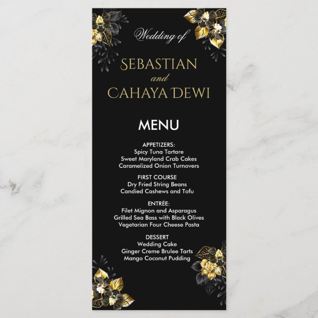 Menu Elegant black and gold summer wedding (Devant)
