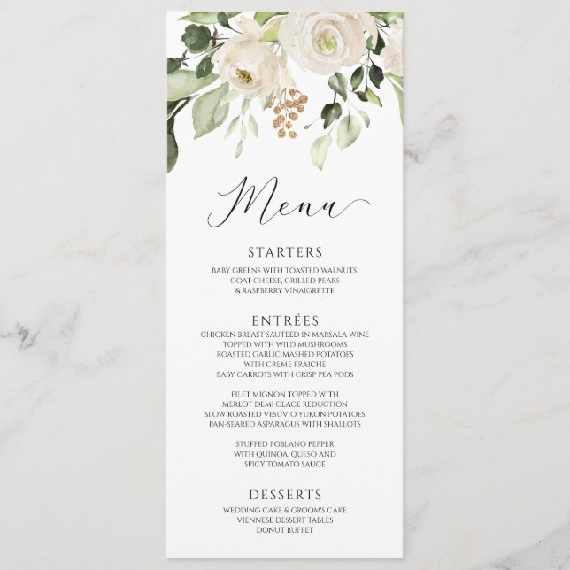 Menu Elégant blanc Floral verdure Mariage de feuillage (Devant)