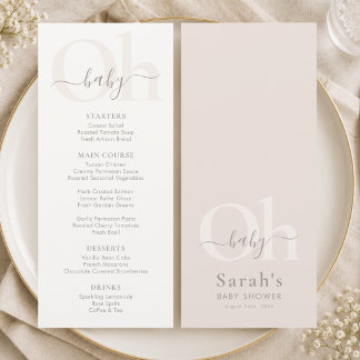 Menu Élégant Blanc Genre Neutre Oh Baby Shower