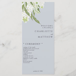 Menu Élégant blanc Hydrangea Dusty Blue Wedding Program