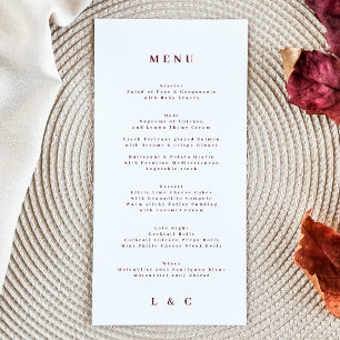 Menu Elégant blanc Plum rouge Bourgogne Le Mariage