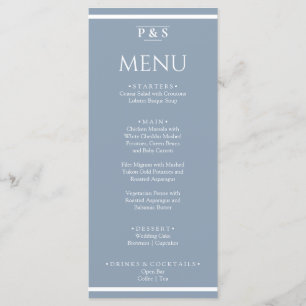 Menu Elégant bleu bleu bleu minimal Monogramme Mariage 