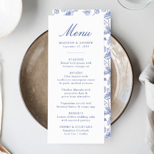 Menu Élégant Bleu Chinoiserie Floral Victorian Mariage