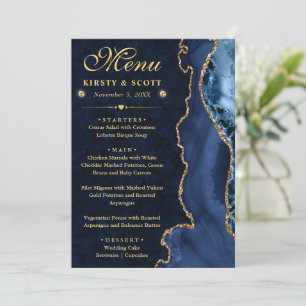 Menu Elégant bleu et or Parties scintillant Agate Mari