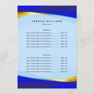 Menu Elégant Bleu Gold Business Price