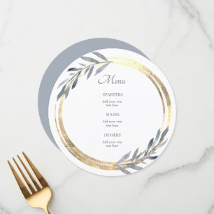 Menu élégant bleu poussiéreux et or faux