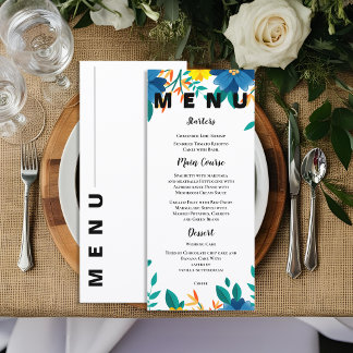 Menu Elegant Blue and Yellow Floral Garden Wedding