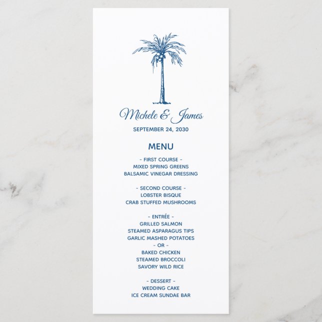 Menu Elégant Blue Palm Tree Plage tropicale Mariage (Devant)