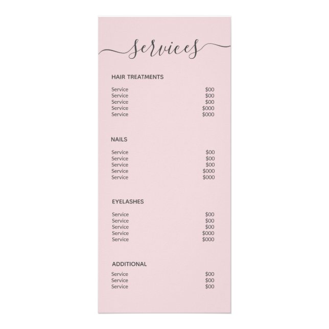 Menu Élégant Blush Pink Hair Salon de maquillage (Dos)
