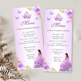 Menu Elégant Blush violet Floral Quinceañera Anniversai