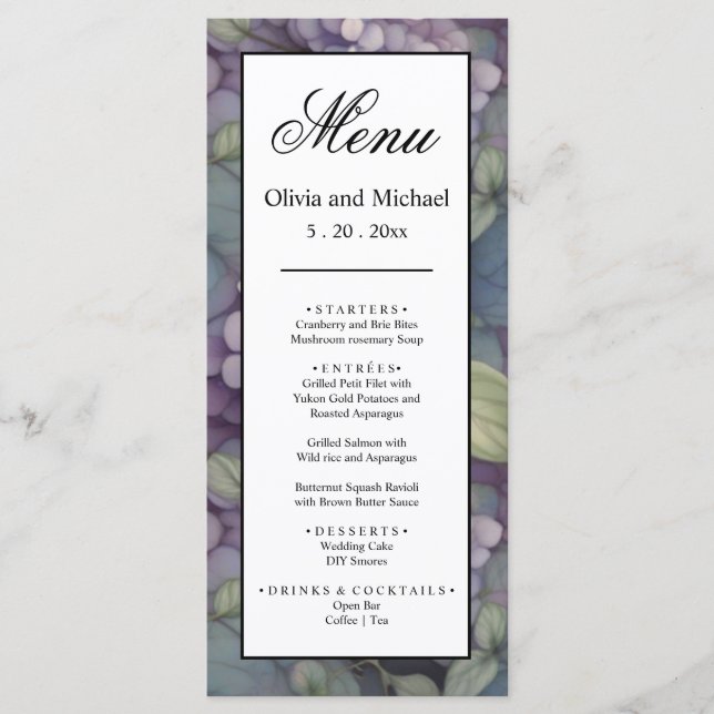 Menu Elégant boho pourpre aquarelle Mariage florale Men (Devant)